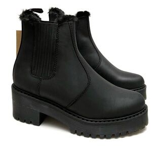 Dr. Marten Rometty FL Black Faux Fur Lined Platform Chelsea Boot US 9